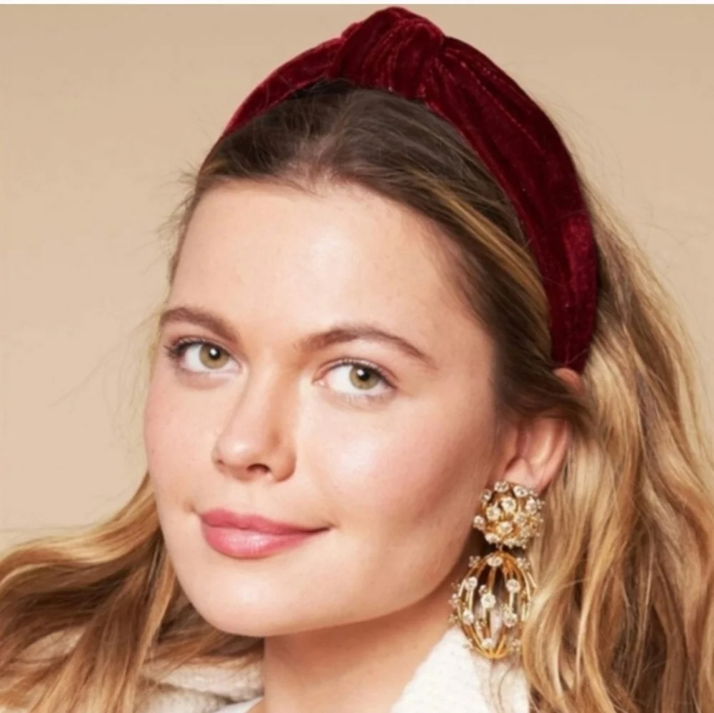LELE SADOUGHI MAROON OXBLOOD VELVET HEADBAND TOP KNOT HAIR ACCESSORY WOMEN OS